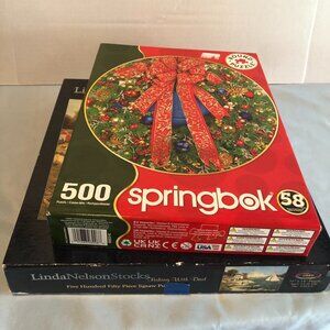 LOT of 2 Puzzles Linda Nelson Stocks Fishing with Dad & Springbok Wreath #F15